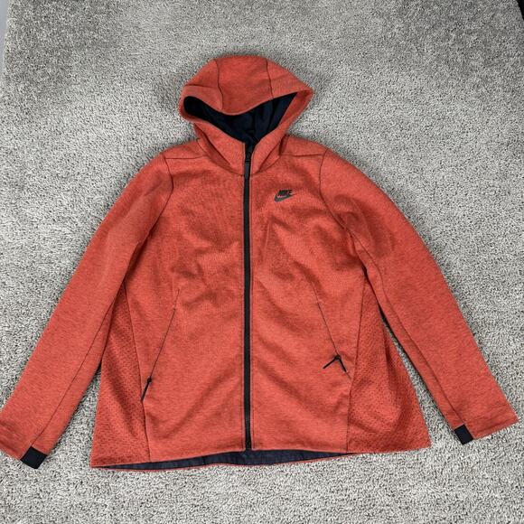 Nike Tops - Nike Tech Fleece Hoodie Womens L Orange Full Zip Lined Jacket Sweatshirt Swoosh